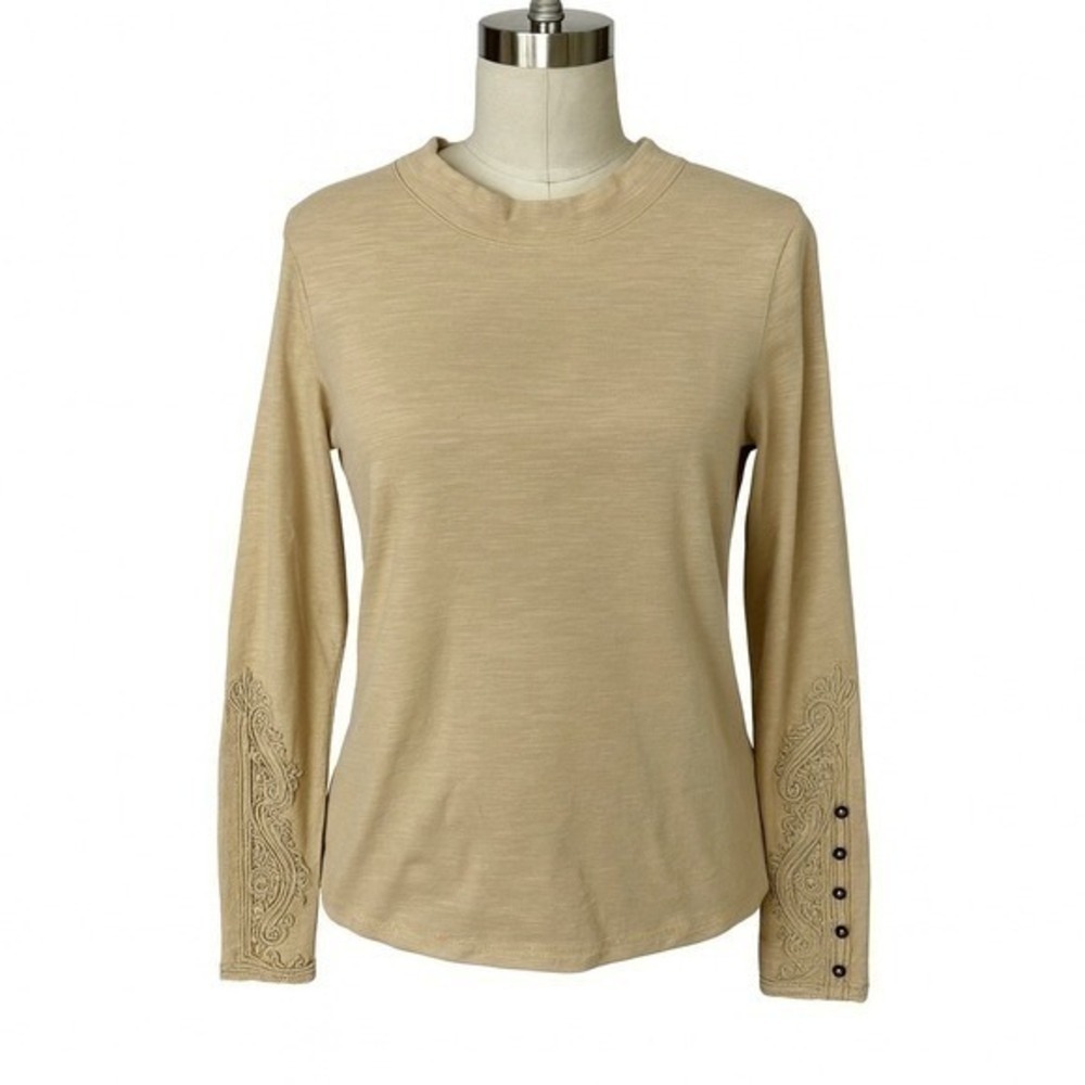 We The Free Beige Embroidered Sleeve Top Long Sleeve Boho Blouse S